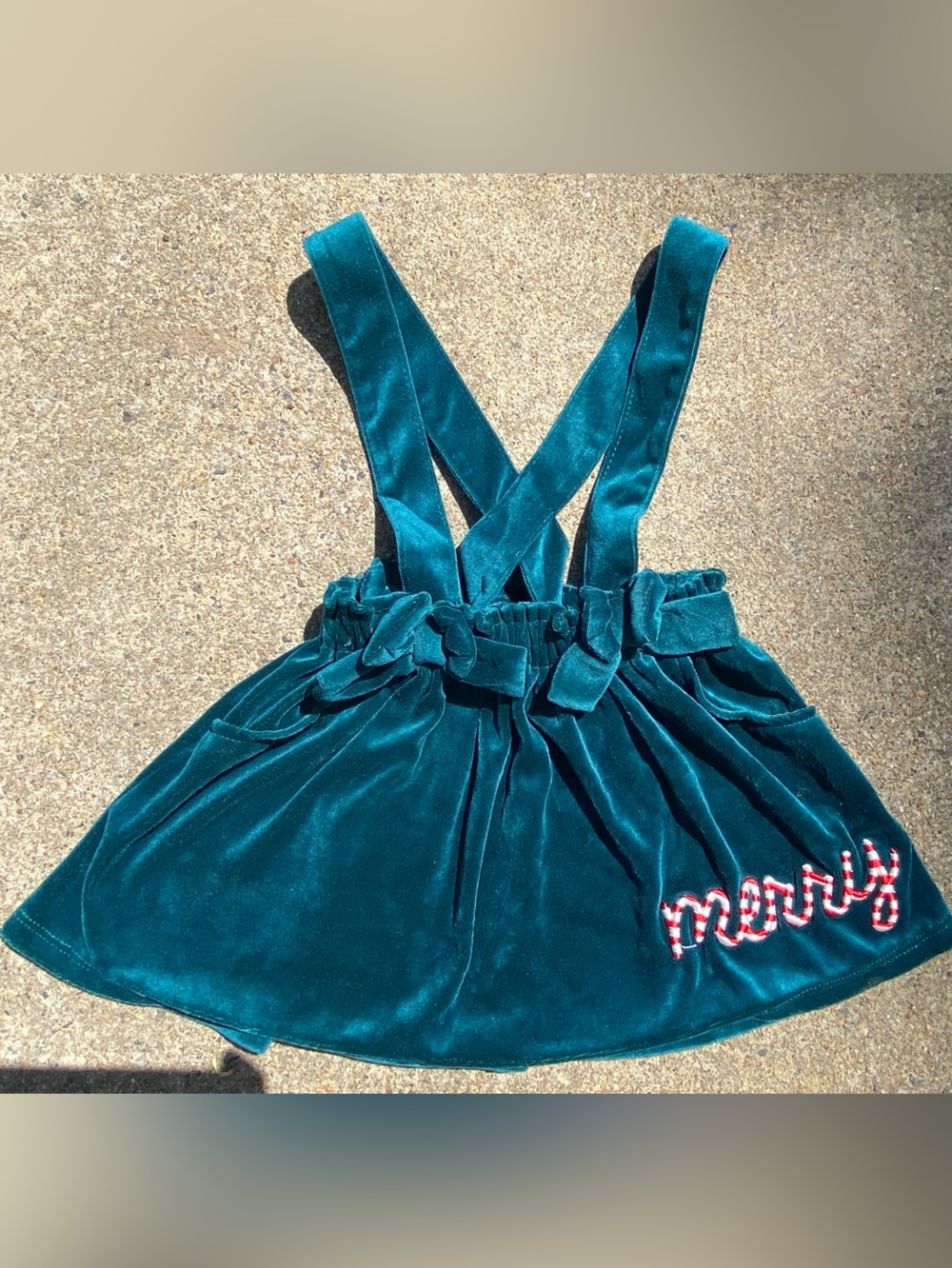Girls 2T Christmas Teal Velvet Suspender Skirt - “Merry” Embroidered 🎅🤶🎄